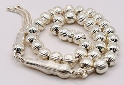 Tesbih aus 925 Sterling Silber gestreift geschliffen Gebetskette