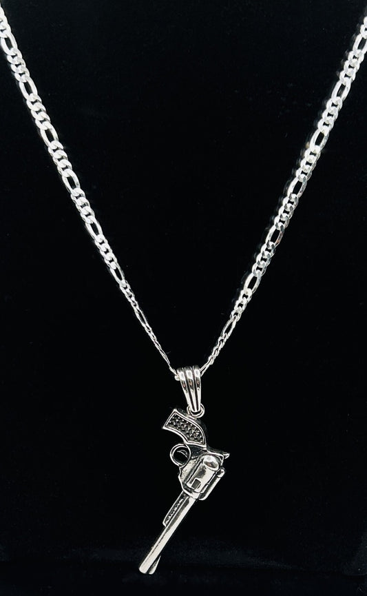 925 Sterling Silber "Revolver" mit einer Figarokette