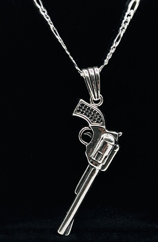 925 Sterling Silber "Revolver" mit einer Figarokette
