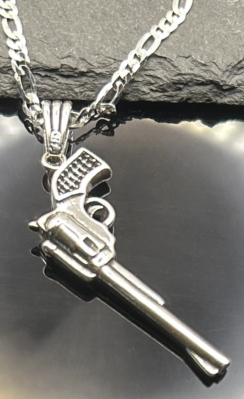 925 Sterling Silber "Revolver" mit einer Figarokette