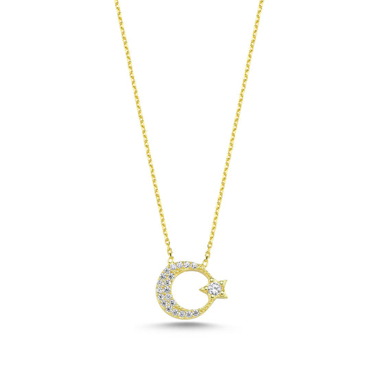 925 Sterling Silber "Ay Yildiz" Kette mit Zirkoniabesatz