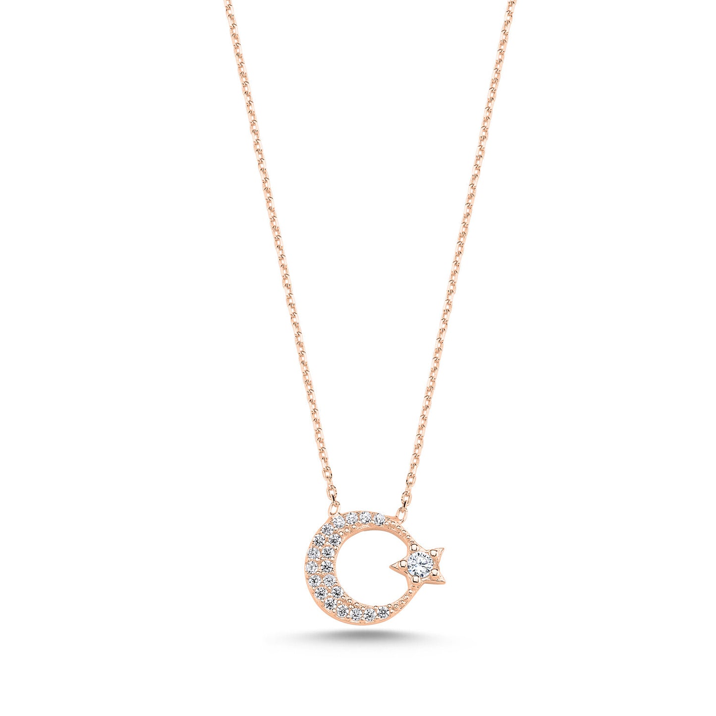 925 Sterling Silber "Ay Yildiz" Kette mit Zirkoniabesatz