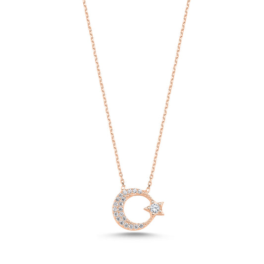 925 Sterling Silber "Ay Yildiz" Kette mit Zirkoniabesatz