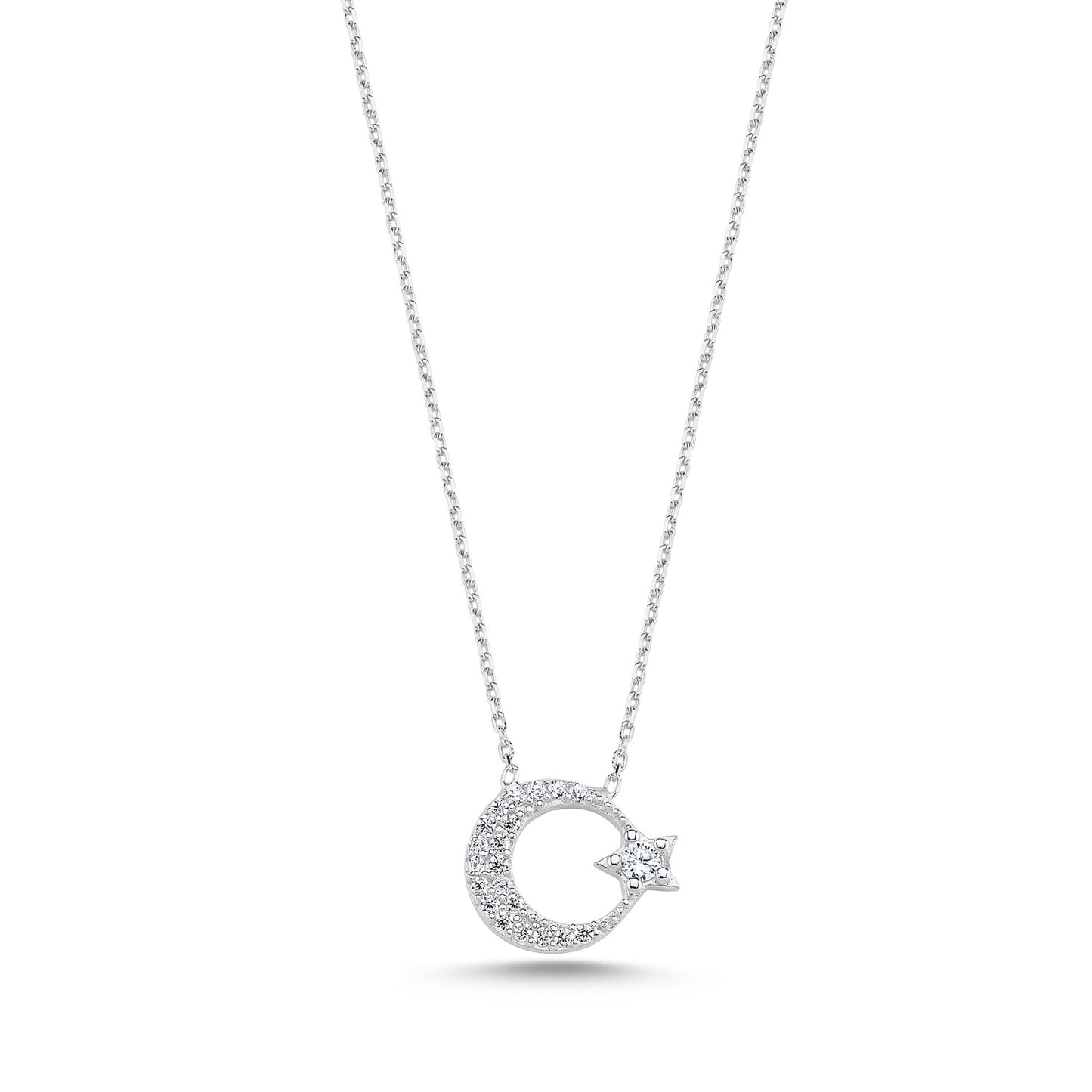 925 Sterling Silber "Ay Yildiz" Kette mit Zirkoniabesatz