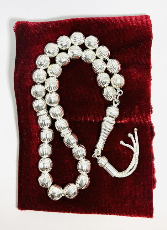 Tesbih aus 925 Sterling Silber gestreift geschliffen Gebetskette 8 mm