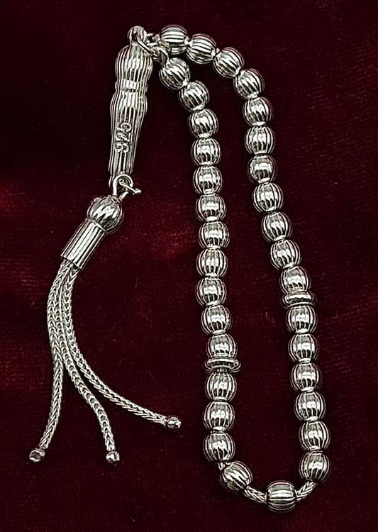 Tesbih aus 925 Sterling Silber gestreift geschliffen 5 mm Gebetskette