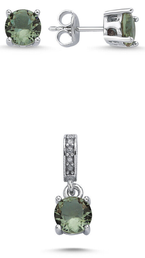 925 Sterling Silber Schmuckset mit synthetischem Sultanit Stein