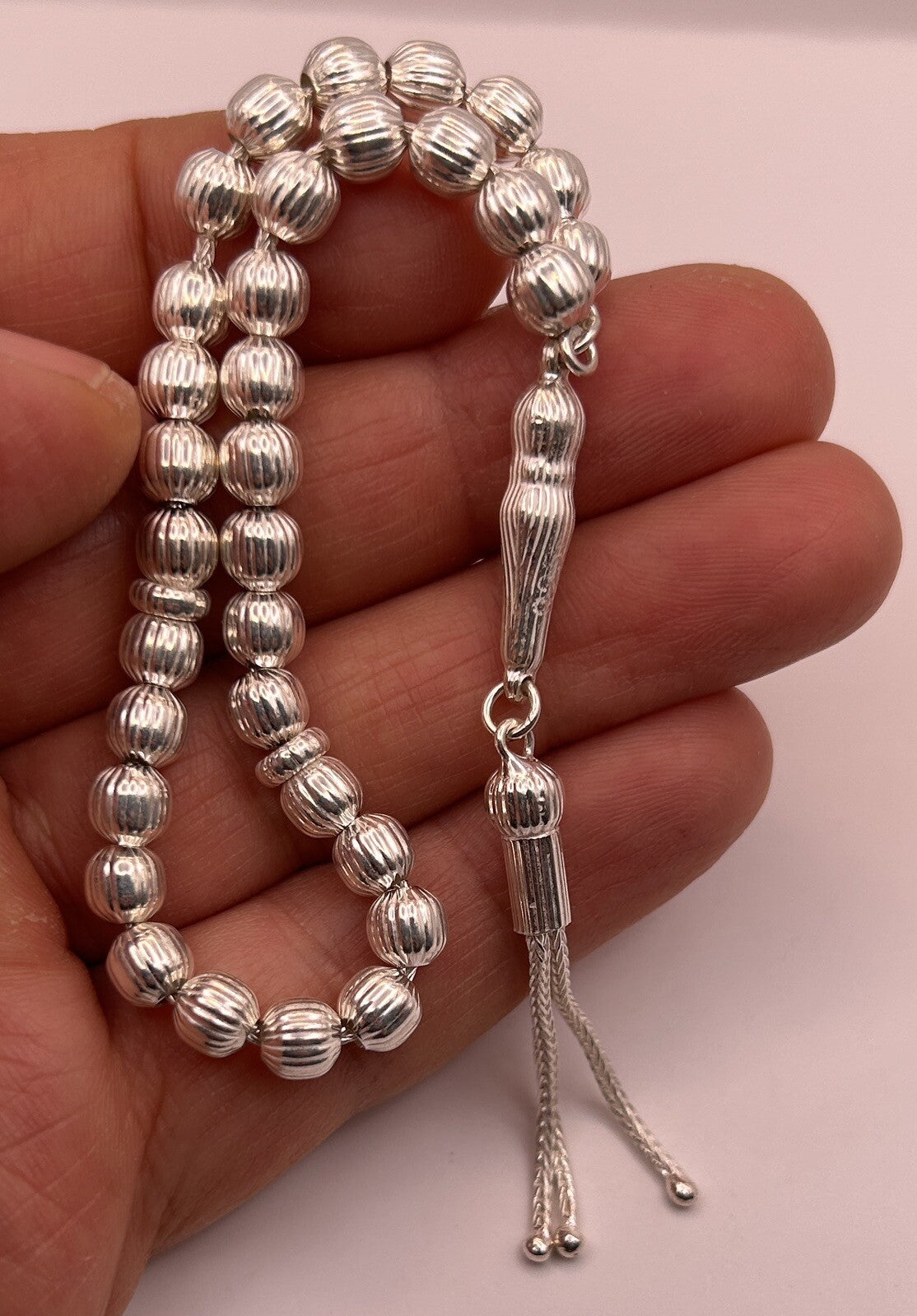 Tesbih aus 925 Sterling Silber gestreift geschliffen Gebetskette