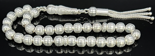 Tesbih aus 925 Sterling Silber gestreift geschliffen Gebetskette