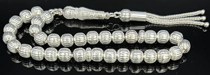 Tesbih aus 925 Sterling Silber gestreift geschliffen Gebetskette 8 mm