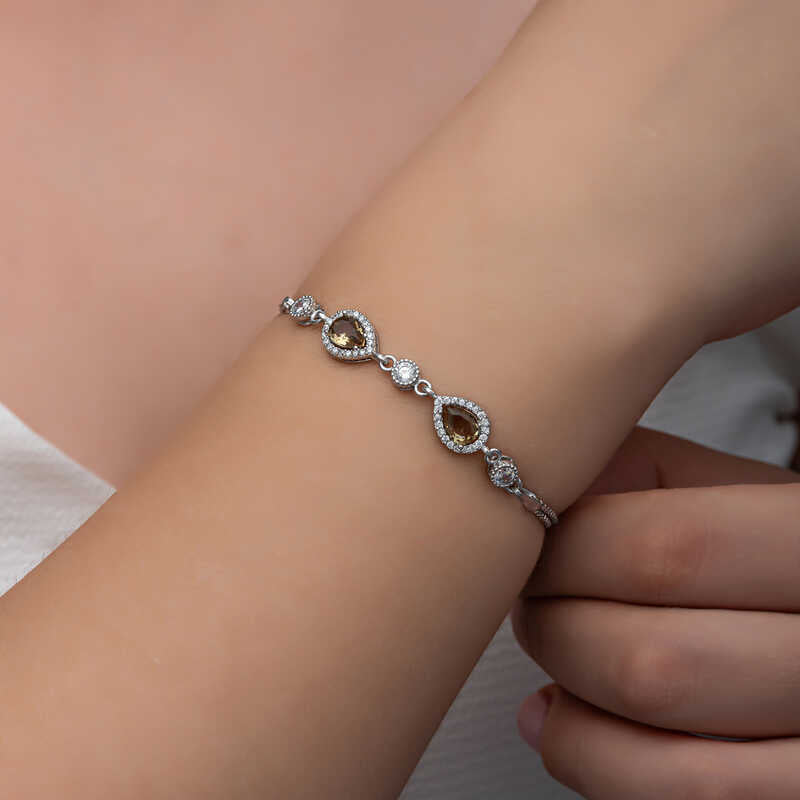 Zultanit Tropfen Armband Damen 925 Sterling Silber & Zirkonia – verstellbarer Daoppel Armkette