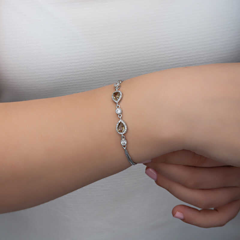 Zultanit Tropfen Armband Damen 925 Sterling Silber & Zirkonia – verstellbarer Daoppel Armkette