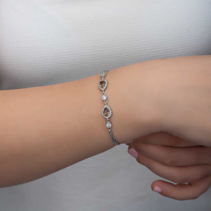 Zultanit Tropfen Armband Damen 925 Sterling Silber & Zirkonia – verstellbarer Daoppel Armkette