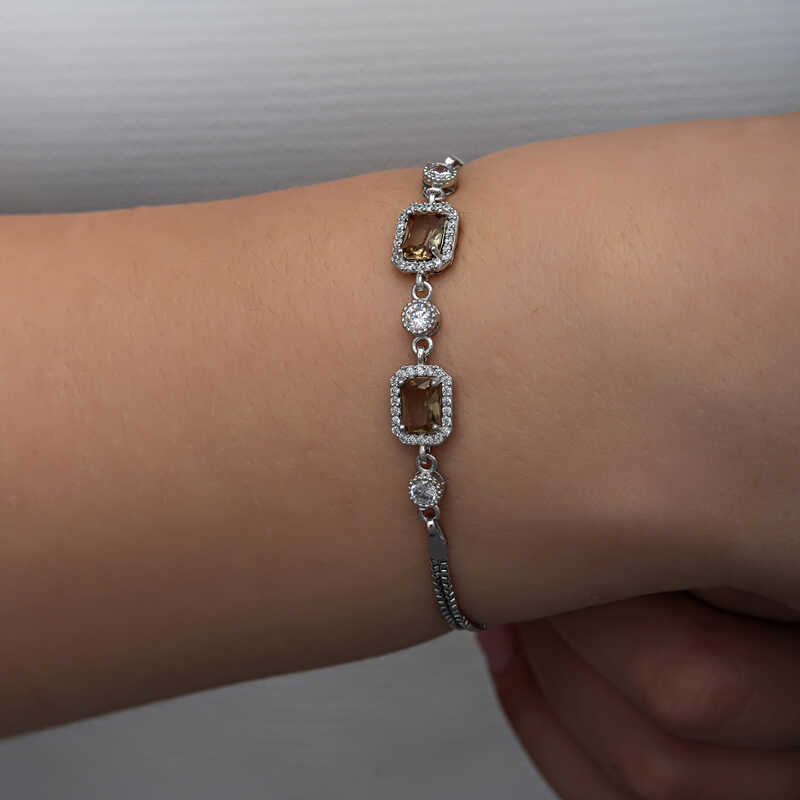 Zultanit Baguette Armband Damen 925 Sterling Silber & Zirkonia – verstellbarer Daoppel Armkette