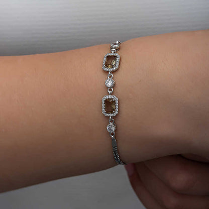 Zultanit Baguette Armband Damen 925 Sterling Silber & Zirkonia – verstellbarer Daoppel Armkette