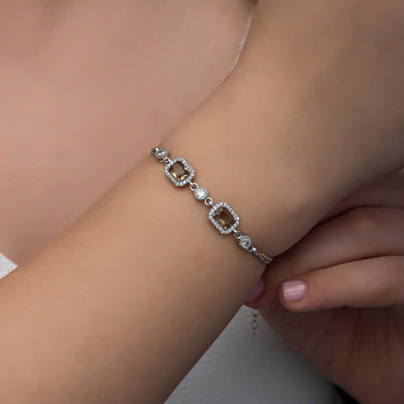 Zultanit Baguette Armband Damen 925 Sterling Silber & Zirkonia – verstellbarer Daoppel Armkette